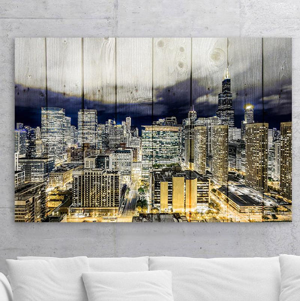 Sunny Chicago Skyline Wood Canvas - Zapwalls